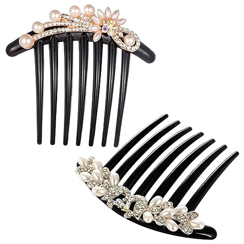 Gogogmee 2個結婚式用 パール ラインストーン ヘアコーム ブライダルヘアアクセサリー 髪飾り 花 孔雀デザイン 花柄 孔雀柄 各