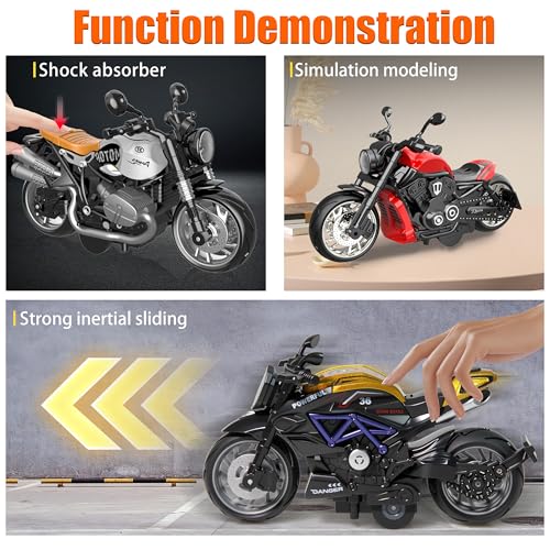 Friction Powered Motorcycle Toys for Kids Boys 1-3 3-5 5-8 8-12, 1:12 Scale Pull Back Toy Cars with Lights for Kids Playing, Diecast Collection Gift for Man, for Christmas Birthday
