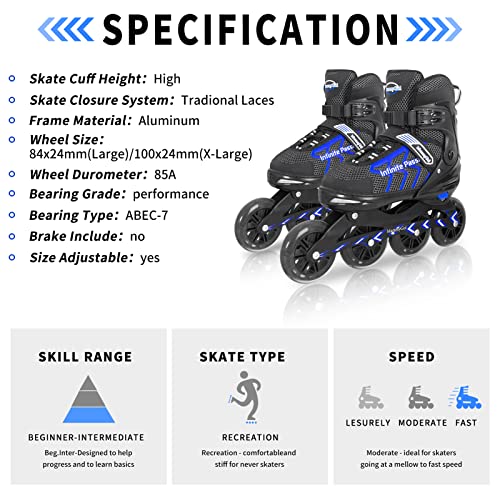Image of MammyGol Adjustable Inline Skates for Adults and Teen, Safe and Durable Roller Skates with Giant Wheels,High Performance Skates for Girls and Boys 9-11US
