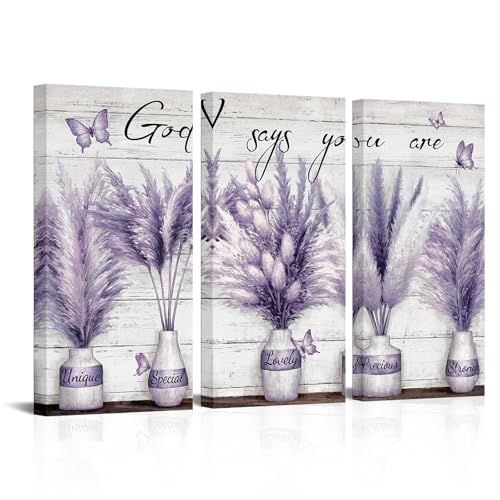 Visual Art Decor God Says You Are Wall Art Motivational Quotes Wall Decor Bathroom Bedroom Wall Decor Picture Framed 8x16inchx3Pieces (Purple)