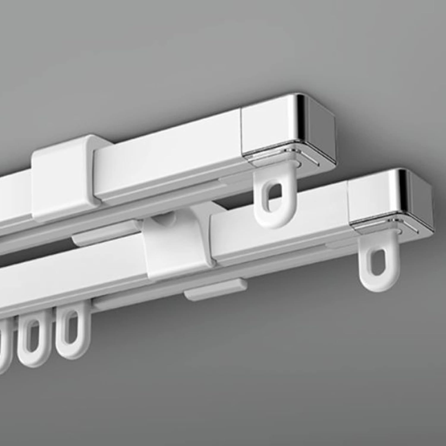 Retractable Curtain Track Set for RV/Bathroom/Bay Windows/Balcony - Double Rail with Sliding Room Dividers and Hooks