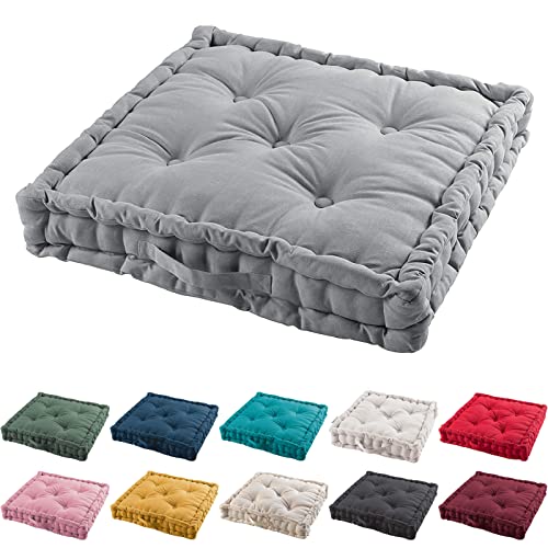 TIENDAEURASIA® Cojines de Suelo - 100% Algodón Lisa - Ideal para Sillas, Bancos, Palets, Suelos - Uso Interior y Exterior (Gris, 45)