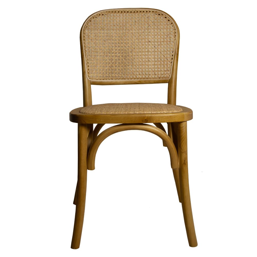 EME - Silla Comedor de Madera Cannage Color Natural con Asiento de ratán Natural y Respaldo de Mimbre. Incluye 1 Unidad. Silla Madera y Mimbre Apilable.