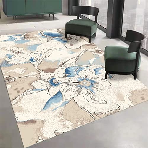 Tapis de fleurs abstraites bleu 140x200 grand tapis de sol résistant