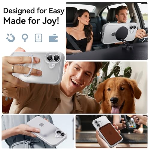 Image of CASEKOO Ultra-Magnetic Stand for iPhone 17 Case, Shockproof & Slim, White | [Military Drop Protection] [Compatible with MagSafe] Translucent Matte for iPhone 17 Phone Case with Ring Holder 6.3 Inch