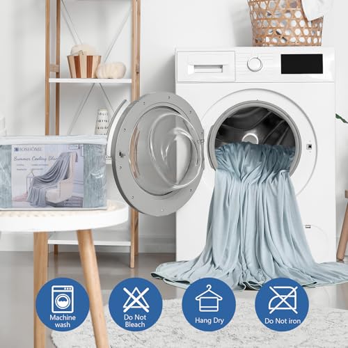 Image of CHOSHOME Cooling Blanket for Hot Sleepers - Summer Blanket Thin Soft Lightweight Breathable Double Side Enhanced Cooling for Hot Flashes, Night Sweats, Bed, Couch (Ice Blue, 96 x 102 inches)