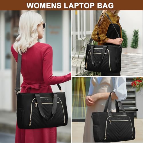 Kuosdaz Teacher Tote Bag for Women 15.6in Laptop Bag Work Bags for Women Nurse Bags,Black - image 7