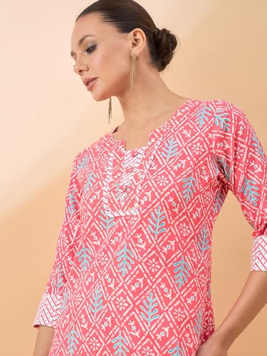Image of Winza Designer Geometric Printed Red Cotton Kurta Sets for Woman | Kurtasets | Kurti with Pant Co Ord Set for Women | Kurtas Kurtis | Cordset | Coordset