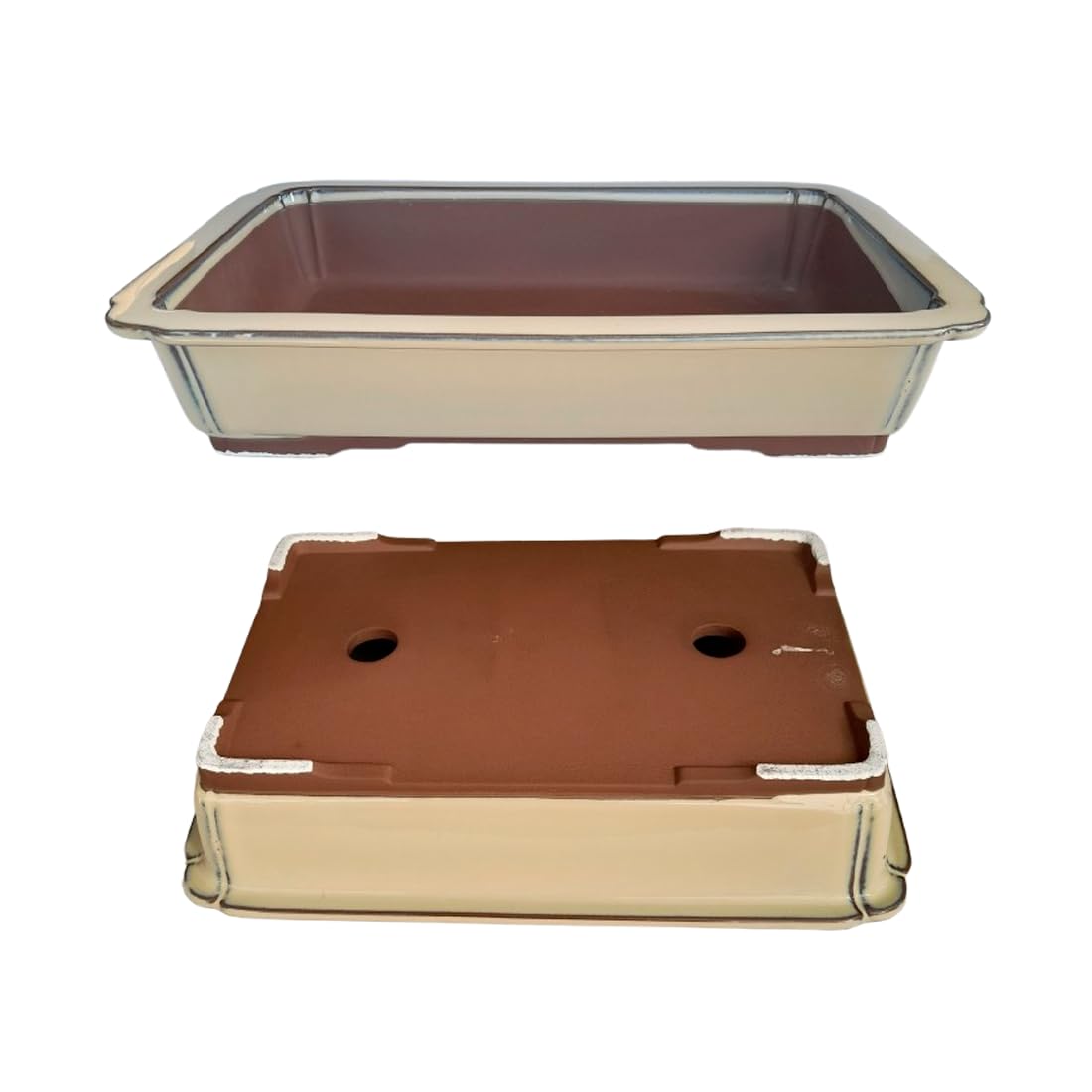 Maceta Bonsai Ceramica Rectangular 31.3x21.7x6.5 cm | Macetero Bonsai Hecho en Japón | Tiesto para Bonsai con Agujero de Drenaje | Árbol no Incluido | Crema