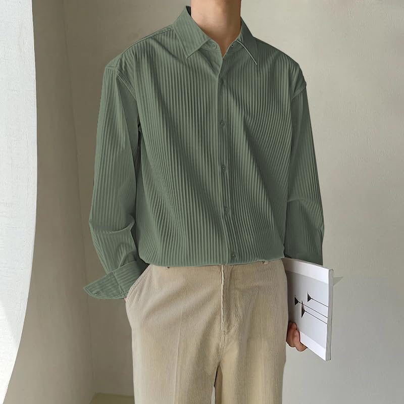 Image of GRECIILOOKS Men's Formal Button Down Shirt - Slim Fit Polycotton Shirt's for Men | Textured Full Sleeve| Business & Meeting Ready (Available in Plus Size)