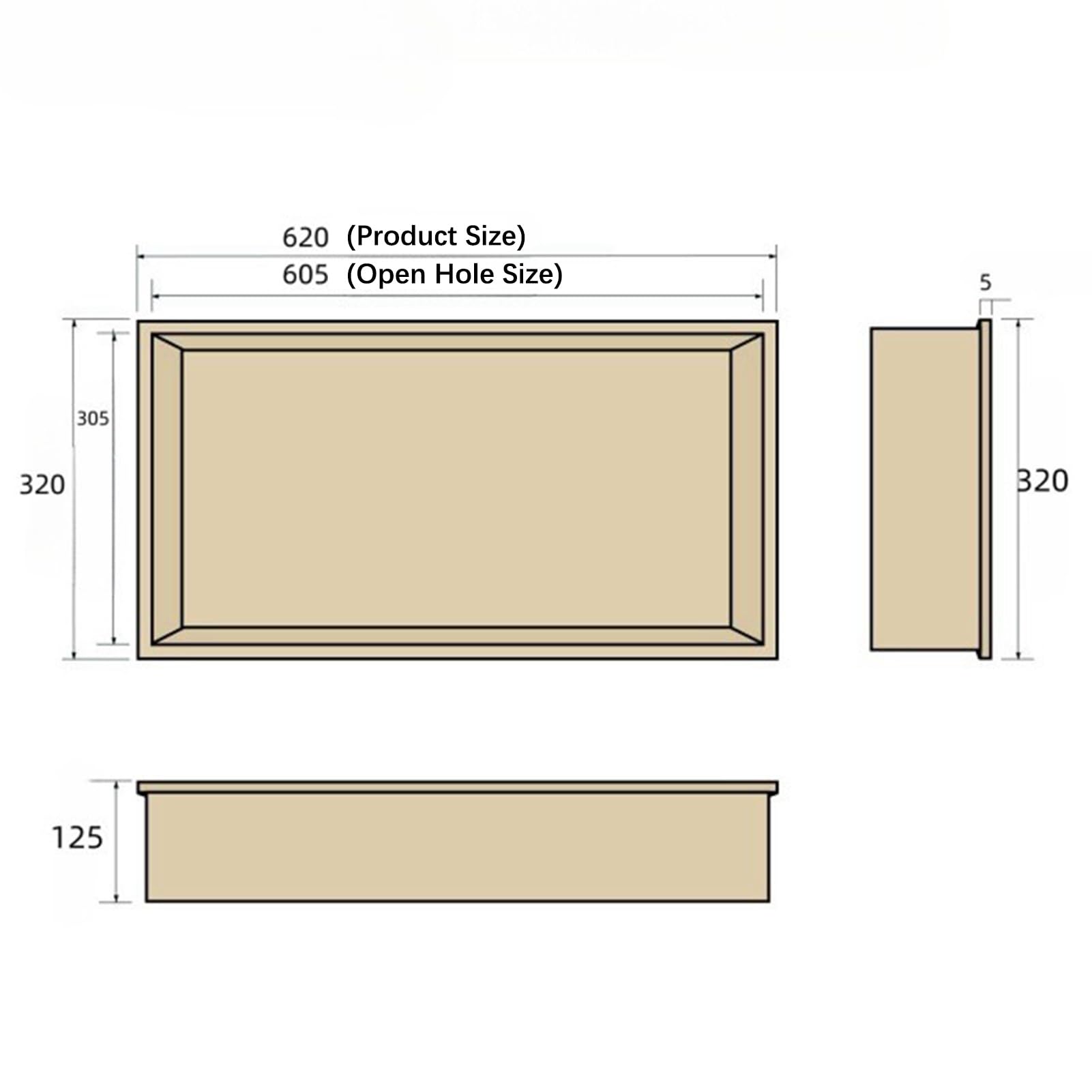 Duschnische mit versenkter Öffnung, wasserdichter Edelstahl-Caddy, Organizer für Toilettenartikel und Zubehör, Badezimmer-Aufbewahrung für Shampoo, 72 x 32 x 12,5 cm