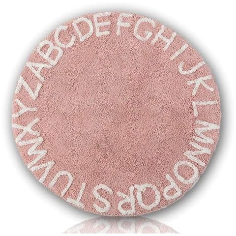 ABC Kids Rug Alphabet Educational Area Rugs for Infant Toddlers - Baby Play & Sleeping Plush Mat, Hand Woven Alphabet Carpet for Home Decor Teepee Tent (Round, 47", Pink White) Cover