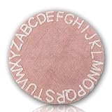 ABC Kids Rug Alphabet Educational Area Rugs for Infant Toddlers - Baby Play & Sleeping Plush Mat, Hand Woven Alphabet Carpet for Home Decor Teepee Tent (Round, 47', Pink White)