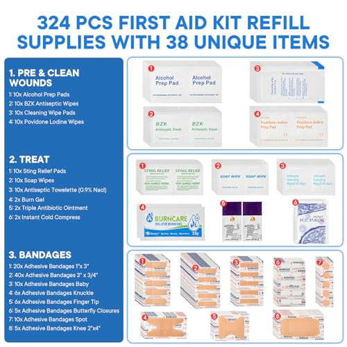 Image of PUMIER First Aid Kit Refill Supplies - 324 Pieces Emergency Medical Bag First Aid Supplies - 50-Person First Aid Kit for Home, Car, Businesses, School, Office, Restaurant, Worksite