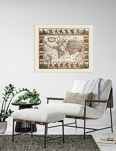 Image of DECORARTS - Large Vintage 1652 World Map Canvas Wall Art by Claes Janszoon Visscher, Antique Historical Map for Wall Decor, Hand-Stretched Giclee Print, Handcrafted in USA, 30x24''