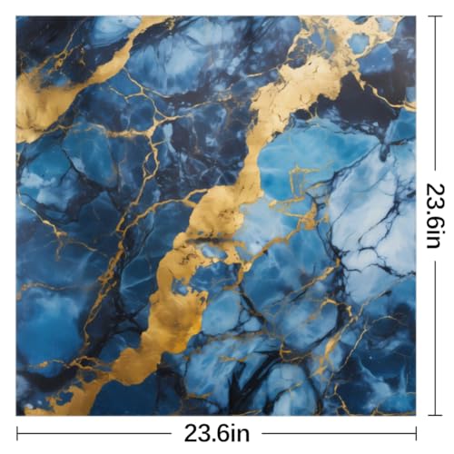 Square Silk Scarf for Women, Blue Marble Golden Liquid Lightweight Women's Fashion Scarves Wraps for Hair, Breathable Neck Scarf for Ladies Girls Dressy, 23.6x23.6 in2