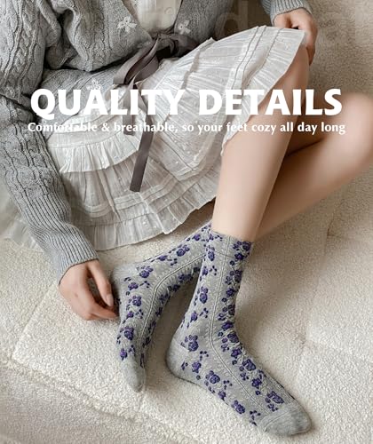 Image of IIG Womens Novelty Cotton Crew Socks Cute Animals Socks Fun Flower Socks (fit women's shoe size 5-9)