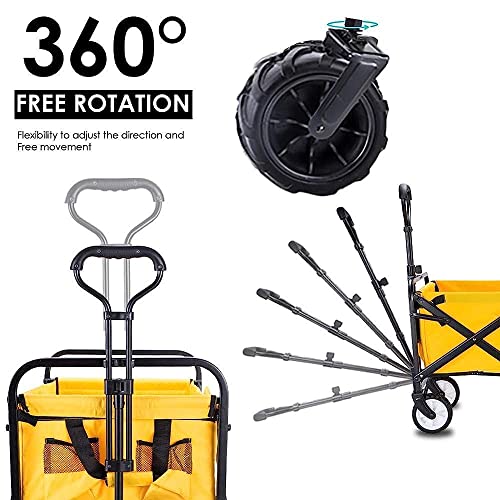 CRBUDY Handwagen, Trolley, Faltbarer Ziehwagen, Handwagen, Gartentransportwagen, zusammenklappbarer Campingwagen mit Futter, Festivalwagen mit 4 Rädern/G: Gelb (G: Gelb) – Bild 6