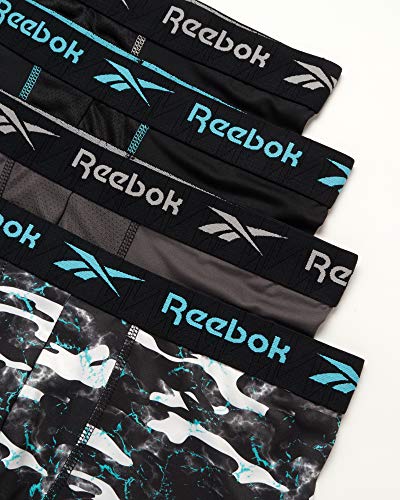 Reebok Men's Boxer Briefs – 4 Pack Quick Dry Moisture Wicking Performance Mens Underwear - Stretchy Soft Boxers for Men S-XL, Size X-Large, Black/Print/Magnet2