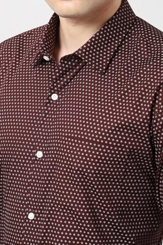 Image of Peter England Men's Printed Formal Shirt with All-Over Dot Pattern - 100% Cotton, Full Sleeves, Regular Fit