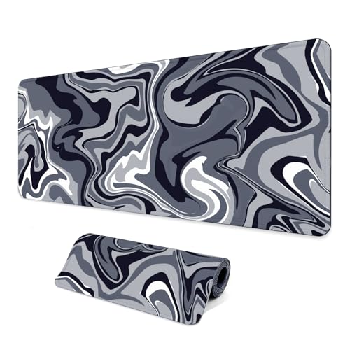 Large Extended Computer Mouse Pad with Non-Slip Rubber Base, Long Gaming Mouse Mat with Stitched Edges, XL Anime Mousepad for Laptop, 31.5 x 11.8 inch (Black Grey Fluid)