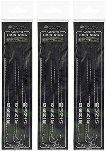 Angling Pursuits 18 Braid Carp Fishing Hair Rigs Size 6 8 10 6 Of Each Size Barbless Hand Tied for 12-20mm Baits Boilies