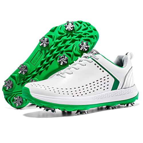 Spike Waterproof Golf Shoes with 8 Spike Golf Shoes Golf Training Sport Sneakers(White,US10)