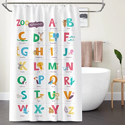 Rideau douche imprimé alphabets animaux KnSam 200x180 en polyester