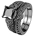 FENDINA Womens Vintage Luxurious Black Gold Plated Wedding Engagement Rings Nano Cubic Zirconia Anniversary Promise Rings Set