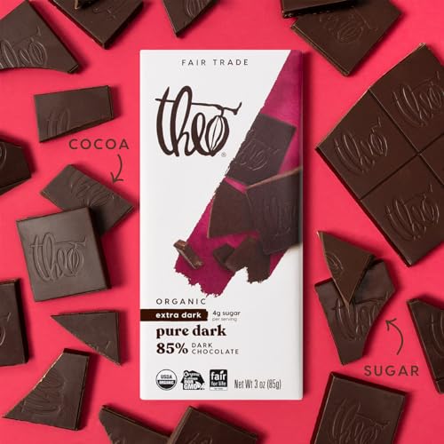 Image of Theo Chocolate Pure Organic Dark Chocolate Bar 85% Cacao, 6 Pack | Vegan, Fair Trade