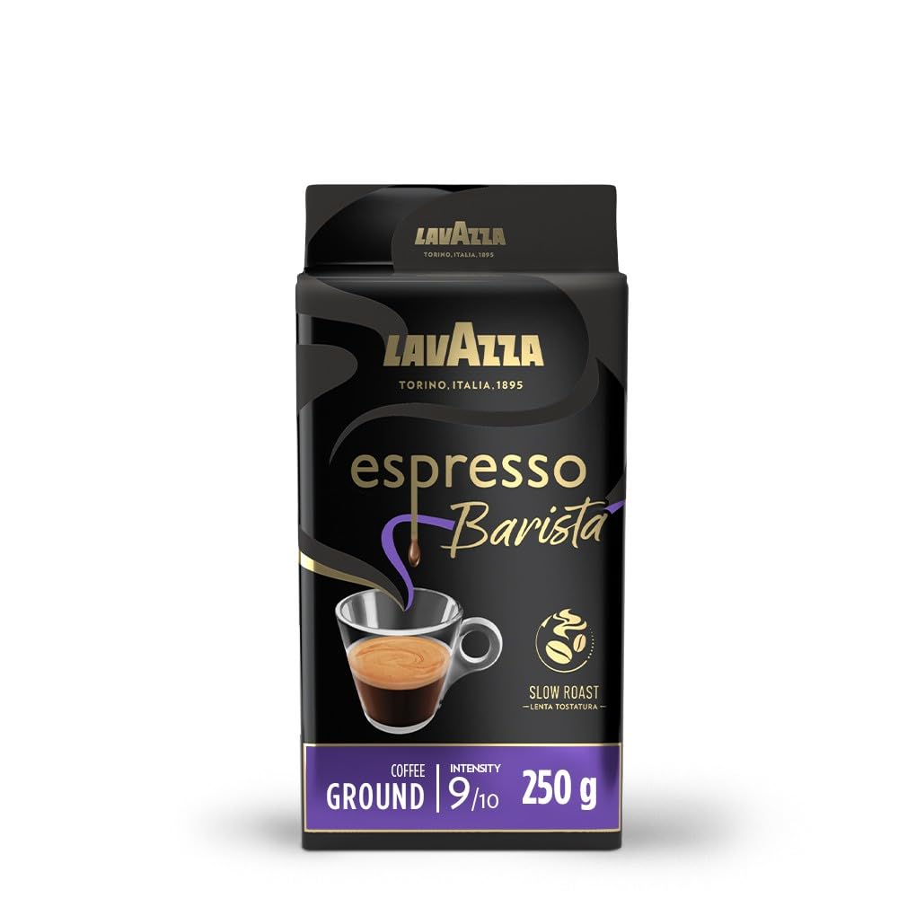 LavazzaEspresso Barista Intenso, Coffee Ground, Ideal for Moka Pots, with Aromatic Notes of Cocoa and Wood, Arabica and Robusta, Intensity 9/10, Medium Roasting, 250 gRainforest AllianceRainforest AllianceRainforest AllianceRainforest Alliance
