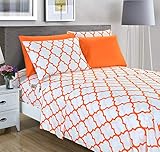 Elegant Comfort 6-Piece Quatrefoil Printed Deep Pocket Bed Sheet Set, Luxurious Silky 1500 Thread Count Bed Sheet Set Ultra Soft Wrinkle Resistant Bedding Set, Queen, Orange