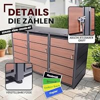 ALBATROS Mülltonnenbox 3er Holzdekor | Metall, 120-240L, abschließbar – Ansicht 7