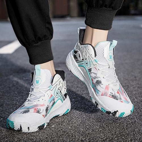 Image of Men's High-Top Basketball Shoes Anti-Slip and Wear-Resistant Soles Running Shoes Graffiti Design Fashionable Sports Shoes