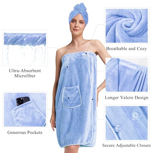 Image of PJGGZ Towel Wrap for Women, Three Adjust Clasps Closure Bath Wraps After Shower Spa Sauna Bathrobe(Available in Plus Size)