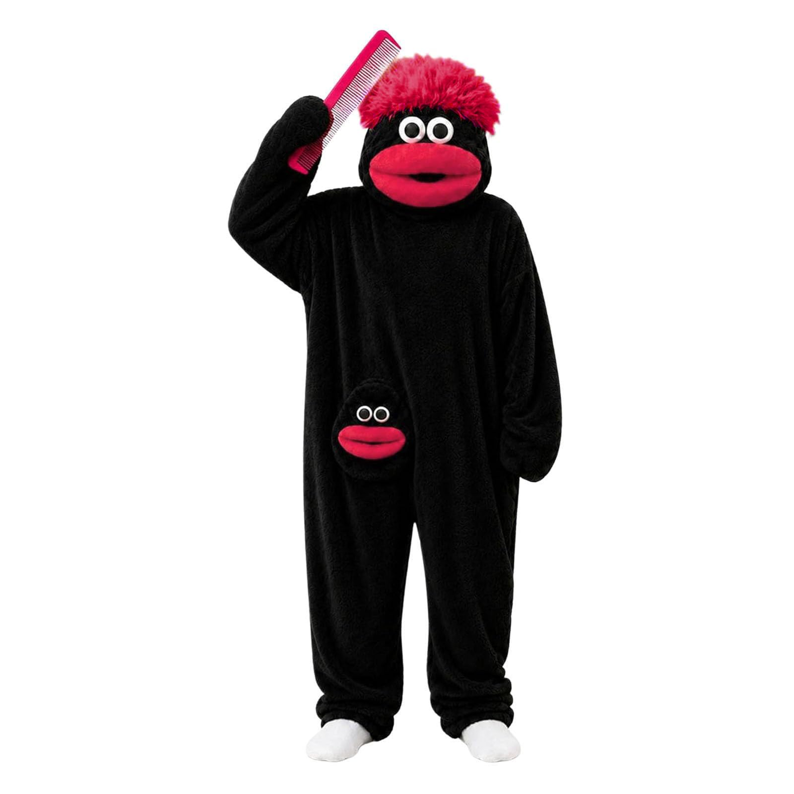 Silly Onesie Boys Girls Jumpsuit Unisex Ultra Soft Plush Hooded One Piece Overall Green Funny Monster Jumpsuits Silly Big Mouth Monster Jumpsuit for Movie Nights, Family Fun and Cozy Relaxing — image 1
