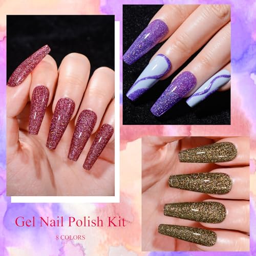 Set de Esmaltes en Gel Reflectantes Glitter 8 Colores miniatura 2