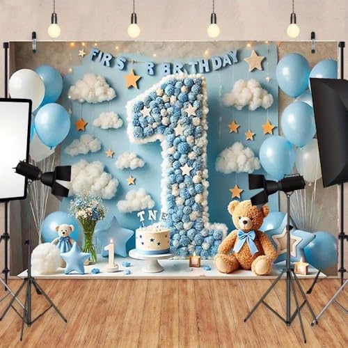 Fondo para Fotos Primer Cumpleaños Niño 5x3ft Azul miniatura 4