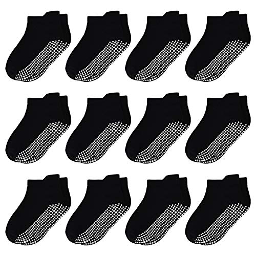 Toddler Socks SkiBeaut 12 Pairs Non Slip Skid Ankle Socks For Kids Boys Girls Grips Cotton Crew Socks For 3-5 Years Infants Children