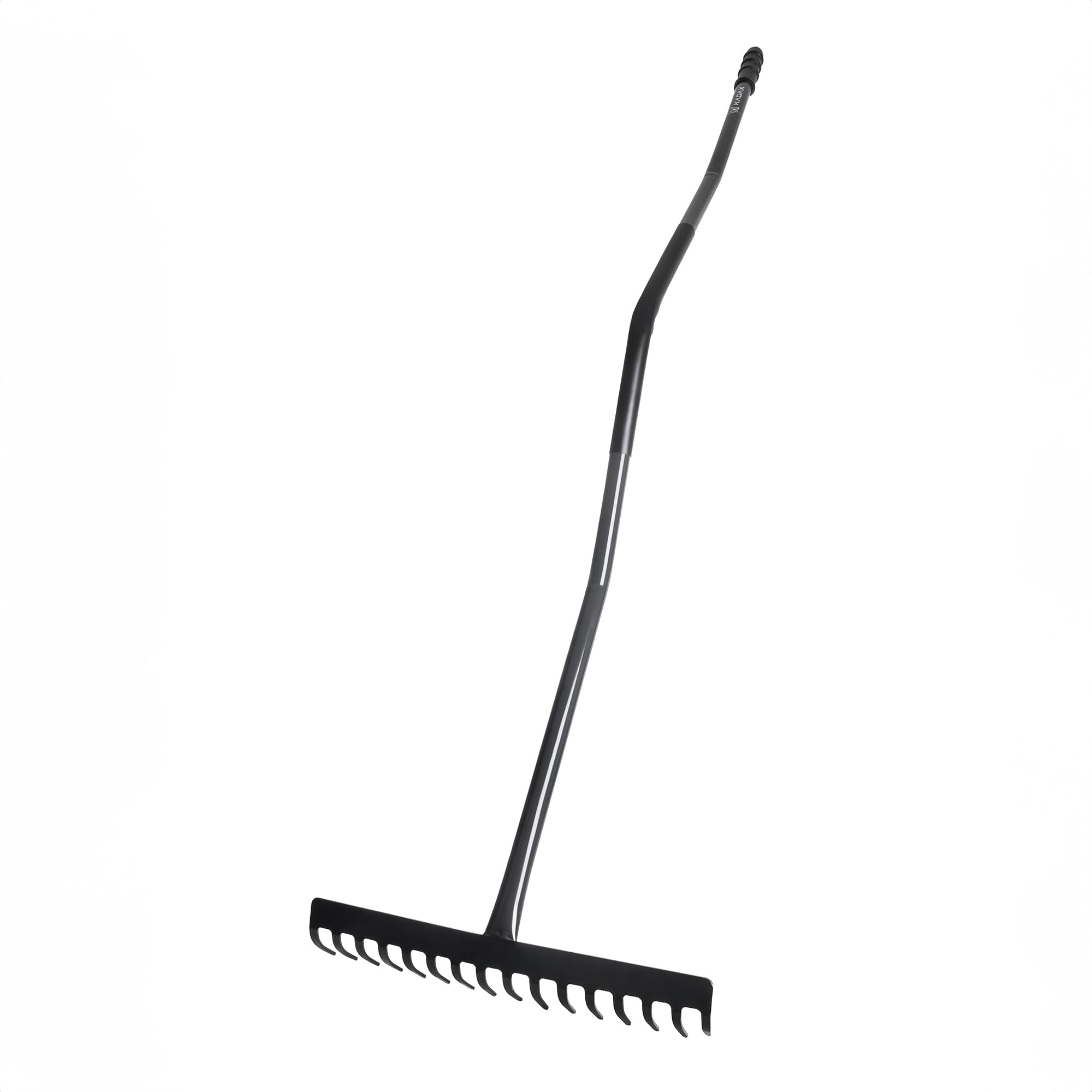 KADAX Rastrillo de jardín de metal, herramienta de jardín con cabeza de metal, rastrillo de césped para jardín, rastrillo plano para césped, rastrillo para rastrillar hojas con mango (negro y gris, 16