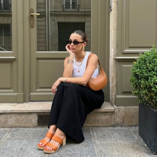 Image of CUSHIONAIRE Sky Platform Sandals for Women, Faux Wood Block Heel Slide with Comfort Foam Footbed and Vegan Leather Straps, Wide Width Available