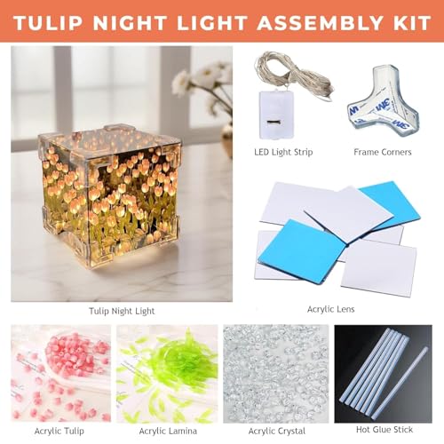 Mirror Tulip Cube LED Lamp - 20 LED Flower Lights, Dual-Purpose Tabletop & Mirror Decor | Gifts for Woman | Valentine Gift 7 51IUrGoWtvL