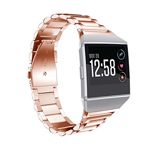 Fitbit Ionic Bands Accessories,Fitbit Ionic Stainless Steel Metal Link Wristband Replacement Strap with Folding Clasp for Fitbit Ionic (Rose Gold)