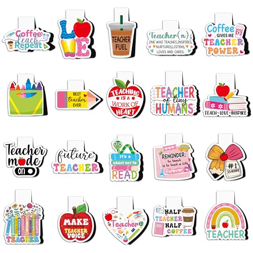 Funny Bookmarks for Teacher Appreciation Gifts - 20Pcs Cute Thank You Gifts for Teacher Magnetic Bookmark Teaching is A Work of Heart Page Marker Page Marker School Office Supplies Party Favor Filler