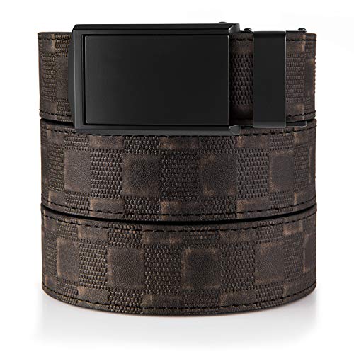 SlideBelts Men's Ratchet Belt - Custom Fit (One Size, Distressed Checkered Leather with Matte Black Buckle (Vegan))
