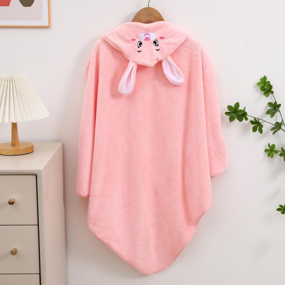 Image of Mee Mee Hooded Baby Bath Towel for New Born | Wash Cloth, Quick Absorbent, Can be Used for Baby Swaddling, Extra Soft Cotton Towels for Kids /Toddlers /Infants /Babies, Pack of 1, (Pink Rabbit) 80X80 CM