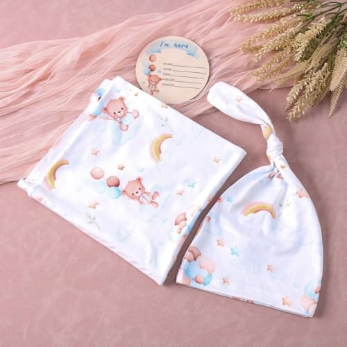 Image of Ylsteed Baby Swaddle Blanket and Headband Set, Newborn Receiving Blanket Swaddle Wrap for Girls and Boys, Swaddling Blankets Neutral for Newborn, Soft and Skin-Friendly 32 * 32 inches(Bear Pattern)