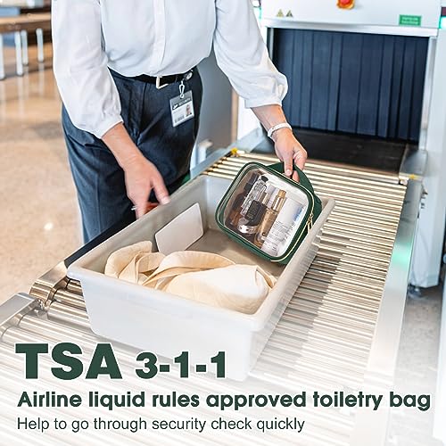 Image of Wedama TSA Approved Toiletry Bag, 4 Pack Clear Makeup Bags with Handles, Quart Size Clear Toiletry Bags, PVC Cosmetic Bags for Women and Men, Carry on Airport Airline Compliant Bag, Dark Green