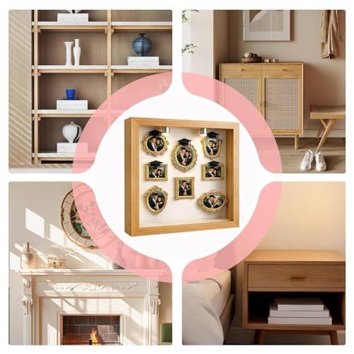 Juego de marcos de fotos pequeños dorados de mesa Silhouette caja de sombra con relieve 5