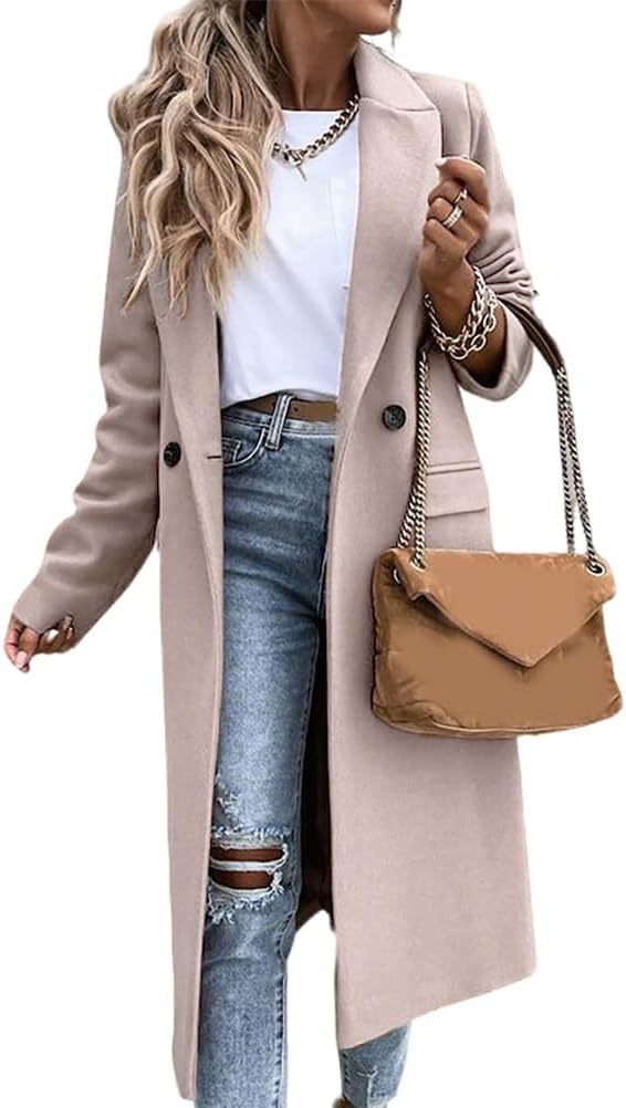 IDEALSANXUN Womens Long Wool Coats Fall Winter Notch Lapel Dressy Peacoat Jackets